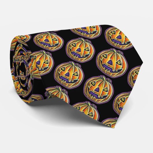Falln Grinning Pumpkin Vintage Halloween Krawatte (Gerollt)