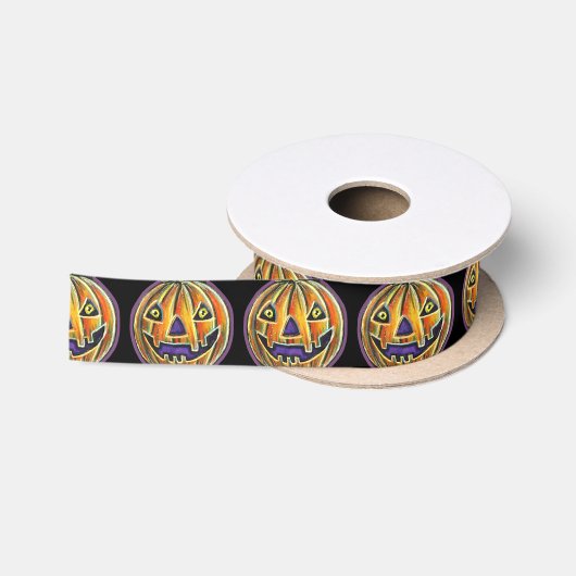 Falln Grinning Pumpkin Vintage Halloween Satinband (Spule)