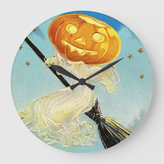Falln Happy Halloween Pumpkin Hexe Große Wanduhr (Vorderseite)