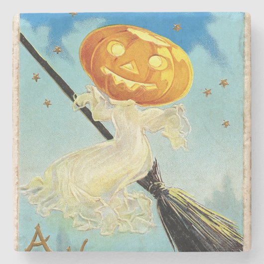 Falln Happy Halloween Pumpkin Hexe Steinuntersetzer (Vorderseite)