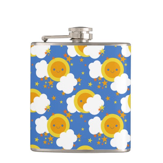 Falln Kawaii Moon, Sterne, Sonnenschein Flachmann (Vorderseite)