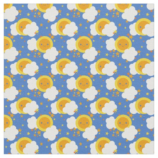Falln Kawaii Moon, Sterne, Sonnenschein Stoff (Nahaufnahme)
