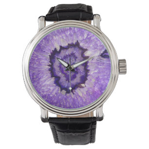 Falln lila Achat Geode Armbanduhr