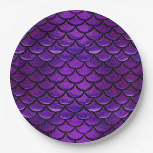 Falln Lila & Blue Mermaid Scales Pappteller