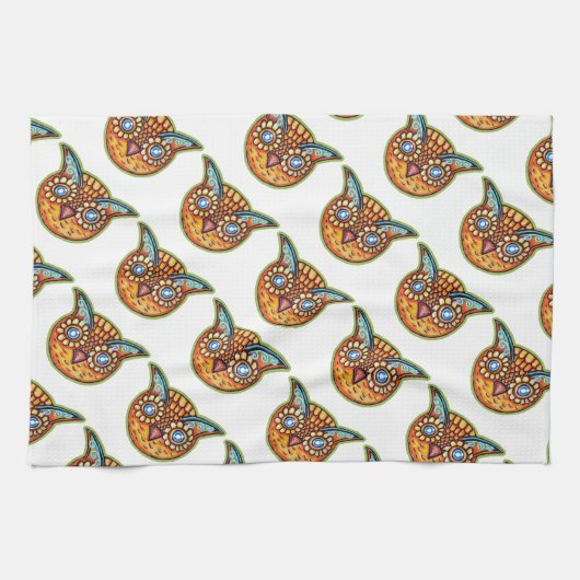Falln Orange Owl Vintage Halloween Geschirrtuch (Horizontal)