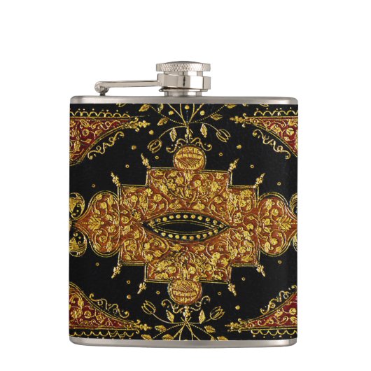 Falln Schwarz und Gold Blumenmuster Flachmann (Vorderseite)