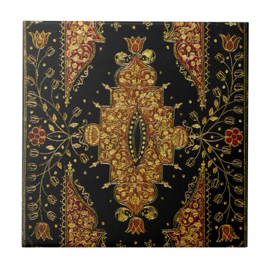 Falln Schwarz und Gold Blumenmuster Fliese (Vorderseite)