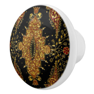 Falln Schwarz und Gold Blumenmuster Keramikknauf