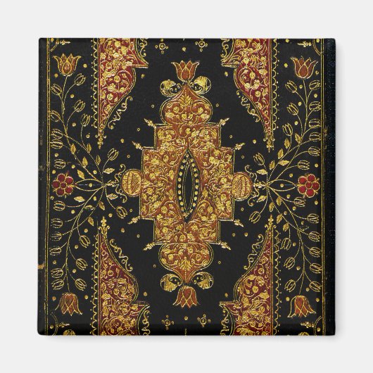 Falln Schwarz und Gold Blumenmuster Magnet (Vorne)