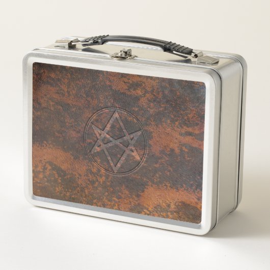 Falln Unicursal Hexagram Leather Metall Brotdose (Vorderseite)