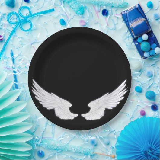 Falln weiße Engels-Flügel Pappteller (Party)