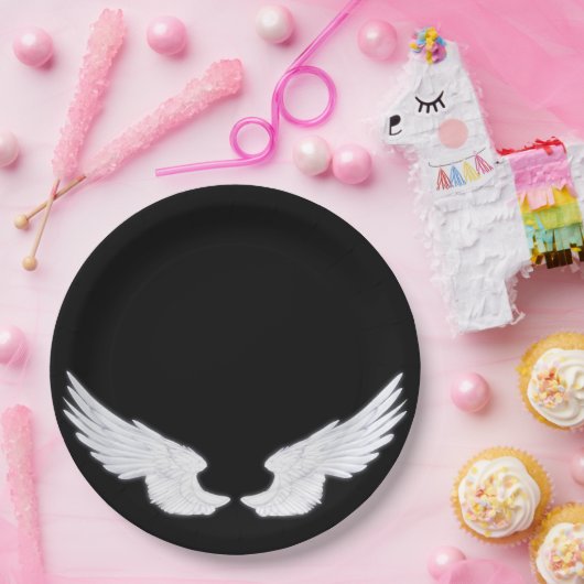 Falln weiße Engels-Flügel Pappteller (Party)