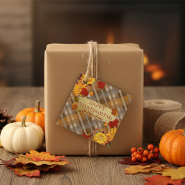 Fallpumpen und -folien auf Kariertem Erntedank Geschenkanhänger