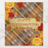 Fallpumpen und -folien auf Kariertem Erntedank Weinetikett (Einzelnes Label)