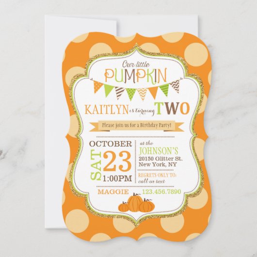 Fallpunkte und Pumpkins zum Geburtstag Einladung (Vorderseite)
