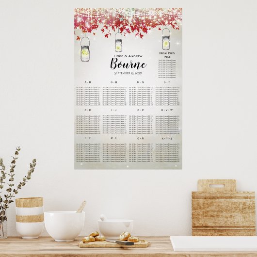 Fallrustikale Rote Baum Sitzkarte Poster (Küche)