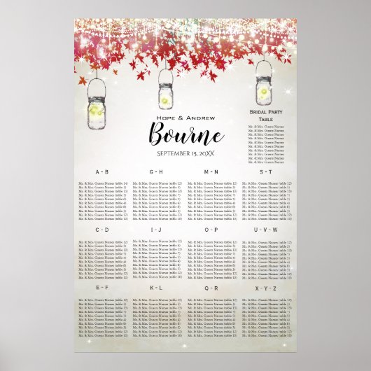 Fallrustikale Rote Baum Sitzkarte Poster (Vorne)