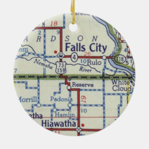 Falls City Kansas Vintage Karte Keramik Ornament