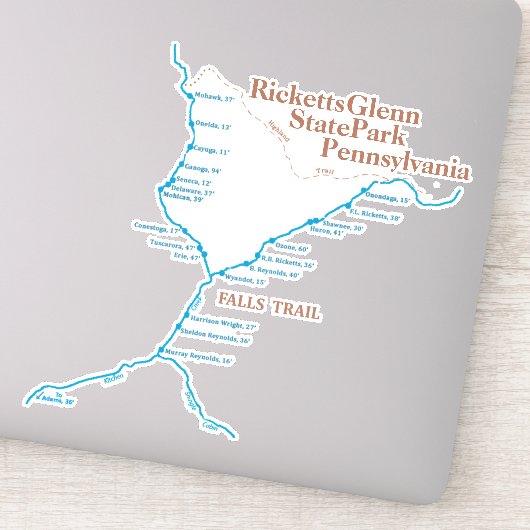 Falls Trail Map 8"x8" Aufkleber (Detail)