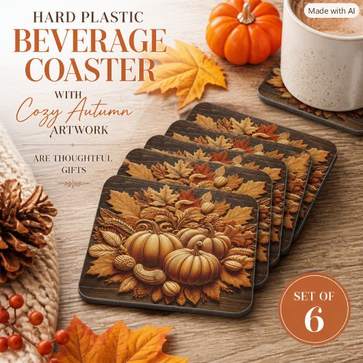 Fallsaison Pumpkins und Blätter Getränkeuntersetzer