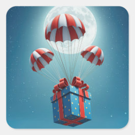 Fallschirme liefern ein Weihnachtsgeschenk Quadratischer Aufkleber