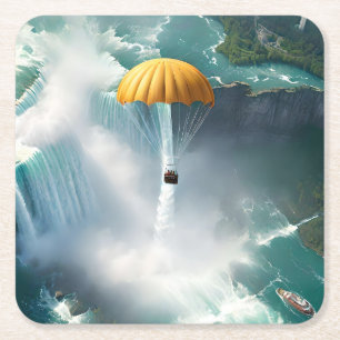 Fallschirmspringen über Niagarafälle in einem Korb Rechteckiger Pappuntersetzer