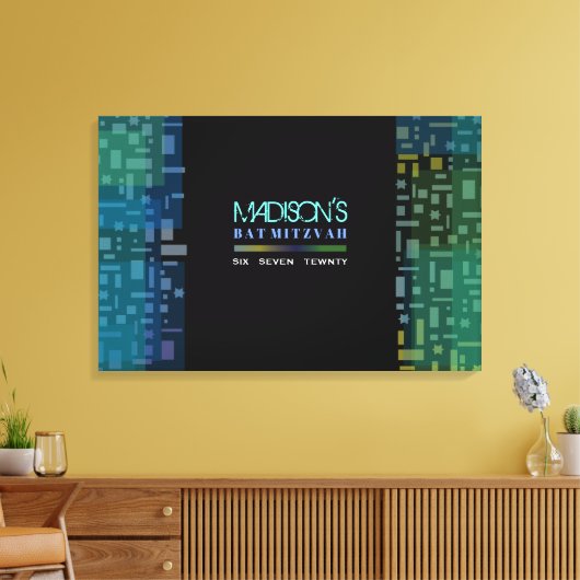 FALLSTARS & SQUARES BAT Mitzvah Sign in Board Leinwanddruck (Insitu (Wohnzimmer))