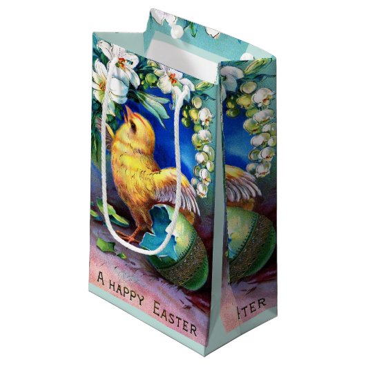 Fallt ein glücklicher Osterkick Kleine Geschenktüte (Vorderseite Schrägansicht)