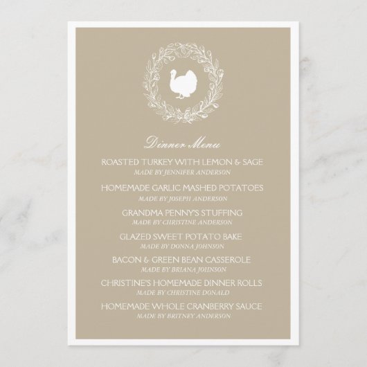 Fallwreath-Erntedank-Abendessen-Menü-Karte Menükarte (Vorderseite)