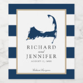Falmouth Cape Cod Map mit Blue Stripes Wedding Weinetikett (Einzelnes Label)