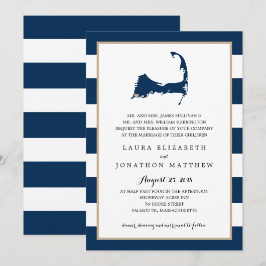 Falmouth Cape Cod Map mit Herz | Hochzeit Einladung (Vorne/Hinten)