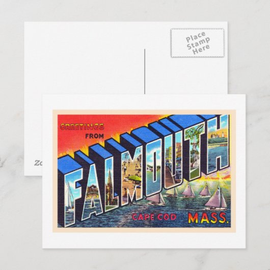 Falmouth Cape Cod Massachusetts Vintage Postkarte (Vorne/Hinten)