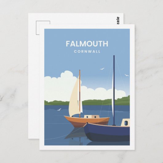 Falmouth Cornwall England Travel Illustration Postkarte (Vorne/Hinten)
