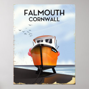 Falmouth Cornwall Fischerboot Reiseplakat Poster