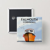 Falmouth Cornwall Reiseposter für Fischereifahrzeu Button (Vorne & Hinten)