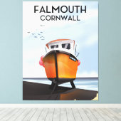 Falmouth Cornwall Reiseposter für Fischereifahrzeu Leinwanddruck (Insitu (Holzboden))