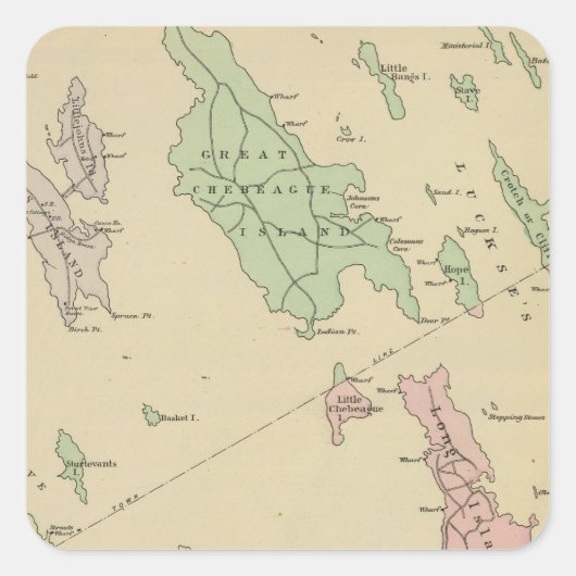 Falmouth Foreside, angrenzende Inseln, Casco Bay Quadratischer Aufkleber (Vorderseite)