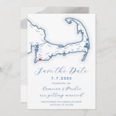 Falmouth MA Cape Cod Map Navy Blue Wedding Save The Date (Vorne/Hinten)
