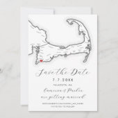 Falmouth MA Cape Cod Map Schwarz-Weiß-Hochzeit Save The Date (Vorderseite)