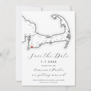 Falmouth MA Cape Cod Map Schwarz-Weiß-Hochzeit Save The Date