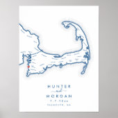 Falmouth MA Wedding Blue Modern Guest Book Poster (Vorne)