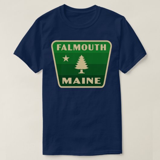Falmouth Maine Retro Pine Tree Abzeichen Green T-Shirt (Design vorne)