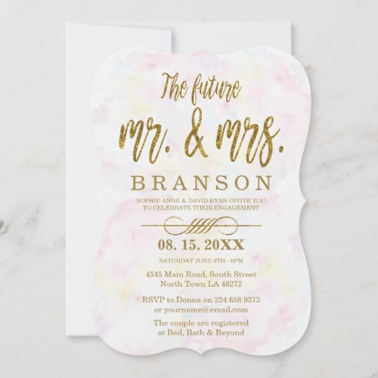 Falsch Gold Foil Mr. and Mrs. Typography Engagemen Einladung (Vorderseite)