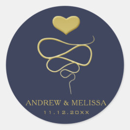 Falsch Gold Heart Ornament Navy Wedding Sticker