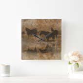 Falsch Stone Textured Horses Clock Quadratische Wanduhr (Zuhause)