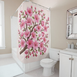 Falsche 3D-bestickte Sakura-Zweig-Illustration Duschvorhang