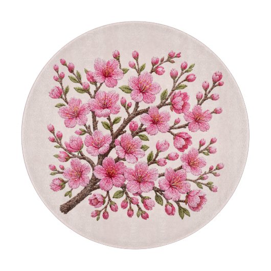 Falsche 3D-bestickte Sakura-Zweig-Illustration Schneidebrett (Vorderseite)