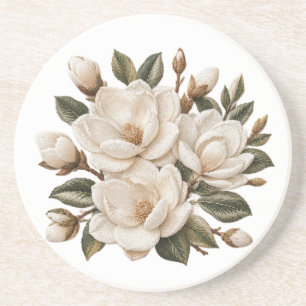 Falsche 3D-Broderie-Illustration der weißen Magnol Getränkeuntersetzer