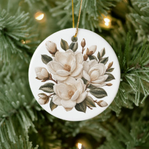 Falsche 3D-Broderie-Illustration der weißen Magnol Keramik Ornament