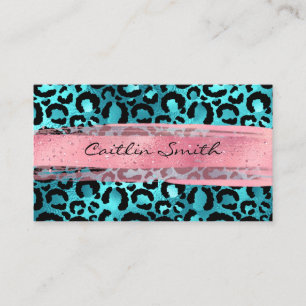 Falsche Aqua-Blau-Folie Leopard Pink-Pinselstrich Visitenkarte